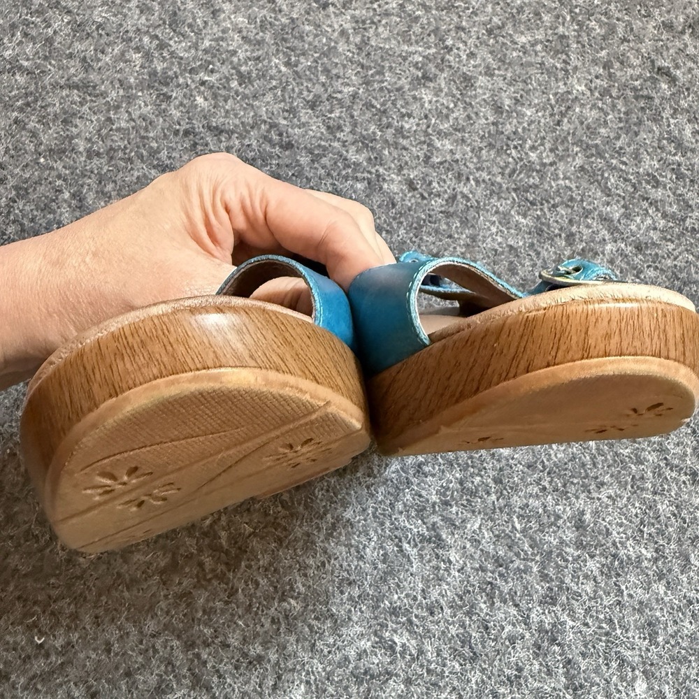 Dansko Joanie Wedge Sandal Boho Hippie Faux Wood Heel Blue Sz EU 41 US 10.5/11 - Picture 4 of 9